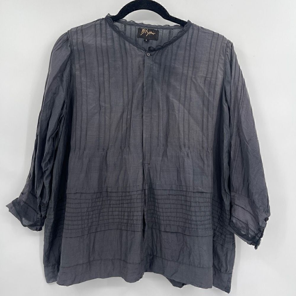 Biya by Johnny Was Women's Long Sleeve Laced Embroidery Gray Oversize Blouse S
